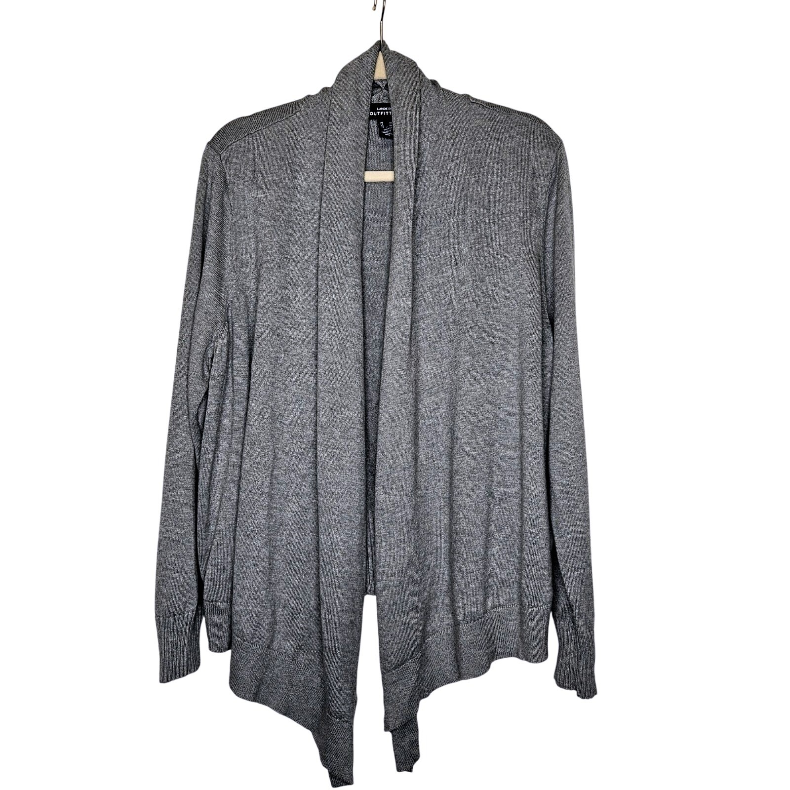 Lands End Womens Gray Open Front Cardigan 1x Cotton Modal Blend Soft Stretchy